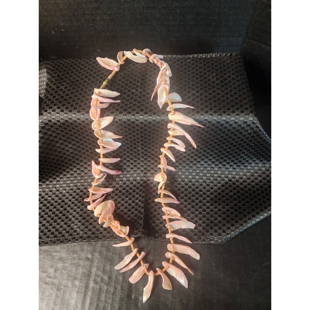 Vintage Pink Mother of Pearl Shell Shard Necklace Iridescent Beach Boho 28 Inch